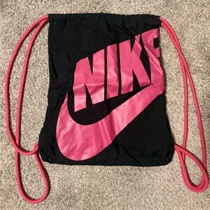 Nike Black and Pink Logo Drawstring Backpack